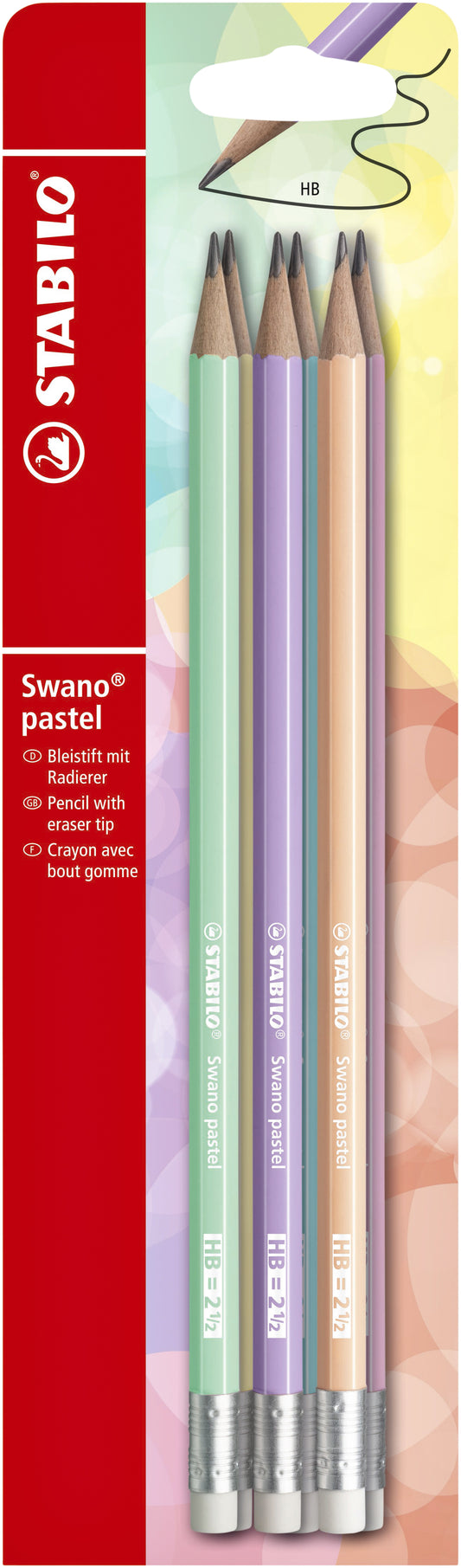 Potlood Stabilo Swano HB met gumtop, pastelkleuren, 6 stuks