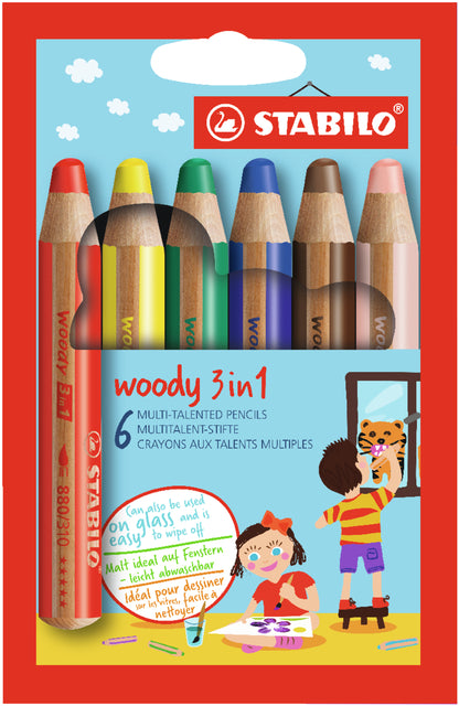 Stabilo Woody 3-in-1 6-Kleur Assortiment voor Divers Tekenen