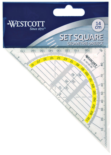 Westcott Geodriehoek 14cm Transparant met Gele Inktlijn