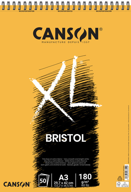 Tekenblok Canson XL Bristol A3, 50 Vel, 180 g/m²