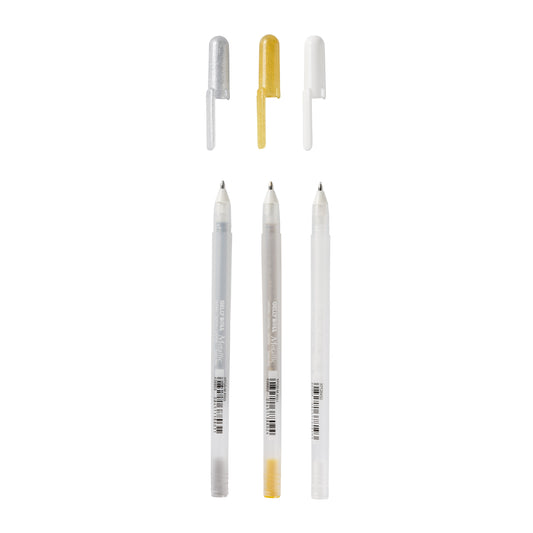 Set van 3 metallic Gelly Roll gelpennen in goud, zilver en wit