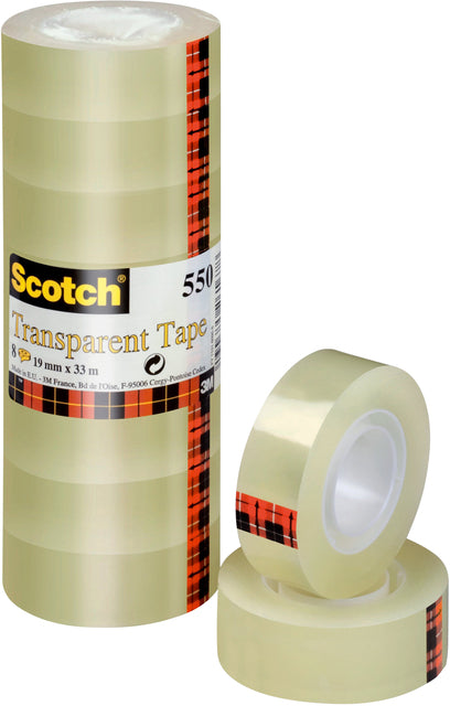 Plakband Scotch 550 transparant 19mmx33m (8 rollen)