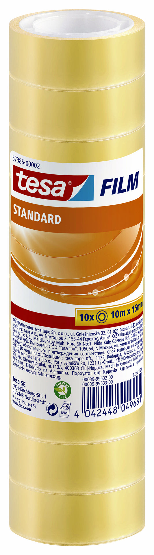 Standaard transparant Tesafilm plakband, 10mx15mm, 10 rollen