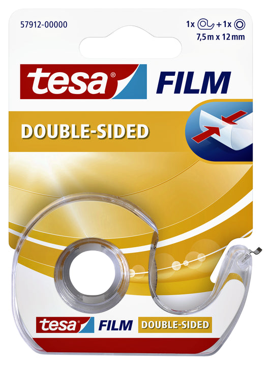 Tesa 12mmx7.5m Dubbelzijdig Plakband met Tapehouder