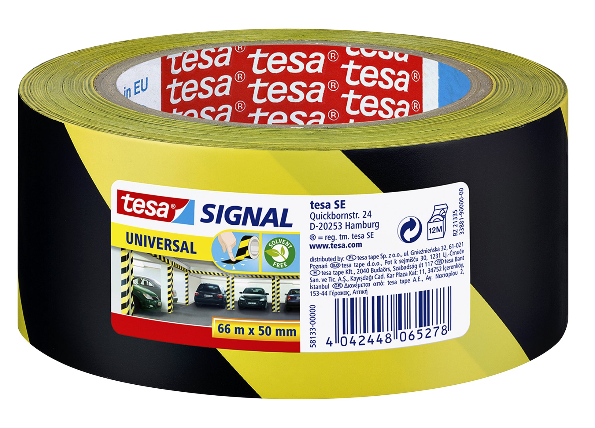 Geel-Zwarte Waarschuwingstape Tesa 66mx50mm, UV-bestendig