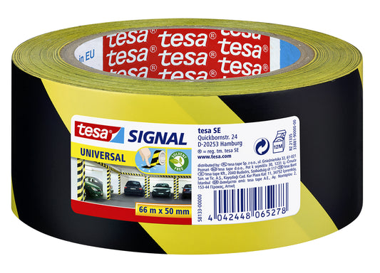 Geel-Zwarte Waarschuwingstape Tesa 66mx50mm, UV-bestendig