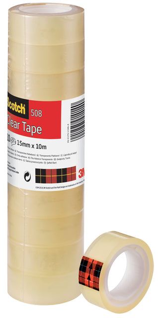 Scotch 508 Transparant Plakband 15mm x 10m voor algemeen gebruik