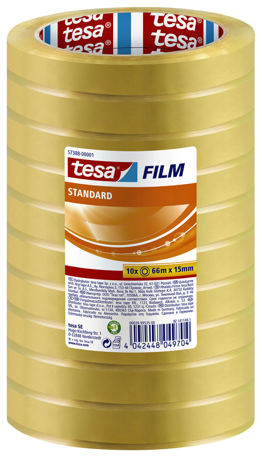 Tesafilm Standaard Transparant 66mx15mm voor algemeen gebruik