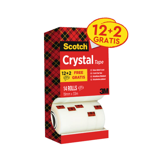 Transparant Scotch Crystal Plakband 19mm x 33m, 12+2 Rollen
