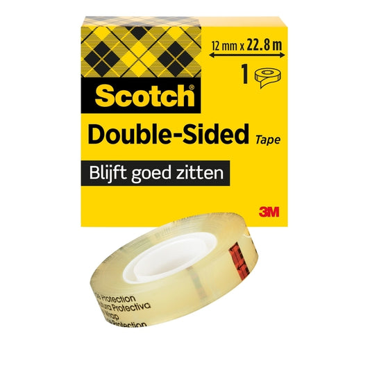 Scotch 665 dubbelzijdig plakband 12mmx22.8m, transparant en permanent