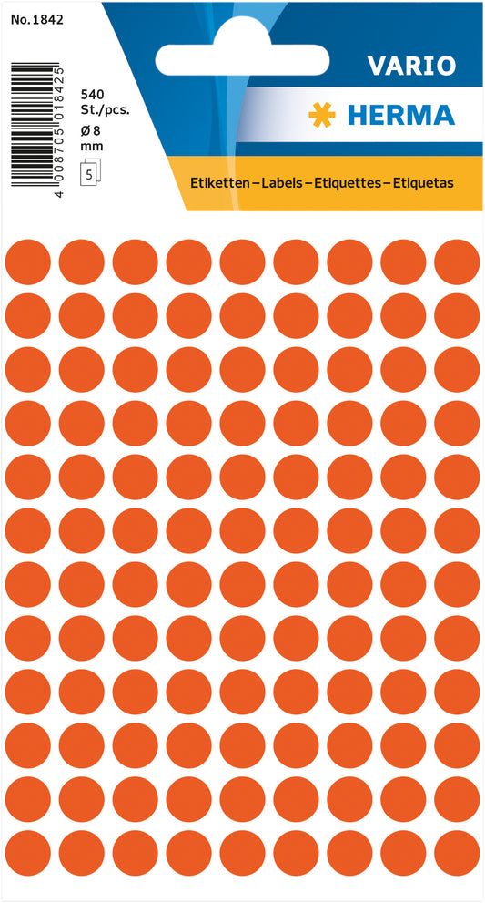 HERMA ronde etiketten 8mm rood, 540 stuks