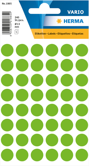 HERMA 1865 Ronde Groene Etiketten 12mm, 240 Stuks