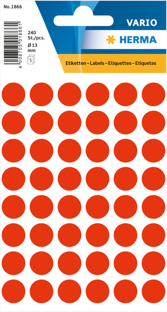 HERMA 1866 Ronde Fluor Rood Etiketten 12mm, 240 Stuks