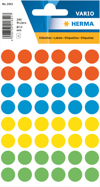Herma 1851 Rond assorti etiketten 12mm, 240 stuks