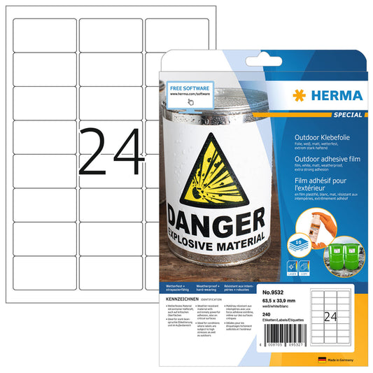 Herma 9532 Weervaste Folie Etiketten 63.5x33.9mm (240 Stuks)