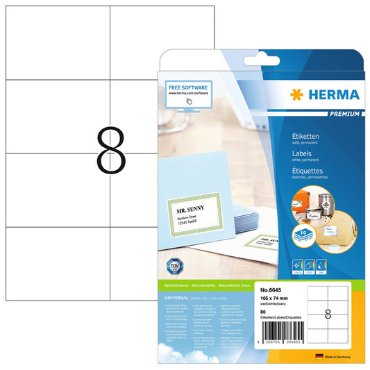 HERMA 8645 Premium etiketten 105x74mm 80 stuks, wit