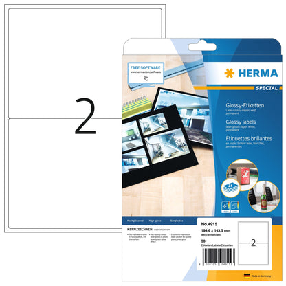 HERMA 4915 Transparante Hoogglans Etiketten 199,6x143,5mm, 50 Stuks - 2