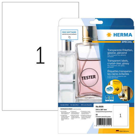 HERMA 8020 Transparant, 210x297mm, 25 stuks
