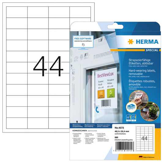 HERMA 4572 Weervaste Etiketten 48.3x25.4mm Wit, 880 Stuks
