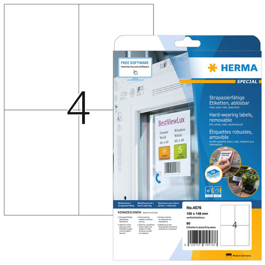 HERMA 4576 105x148mm Wit Folie Etiket 80 Stuks