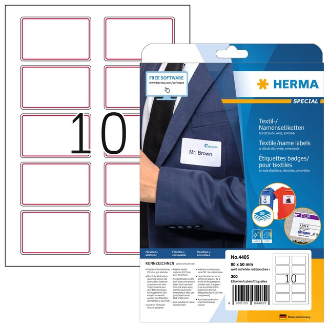 Herma 4405 Acetaatzijde Naambadge Etiketten 80x50mm Wit/Rood