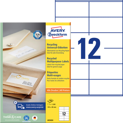 Avery LR3424 105x48mm Recyclebaar Wit Etiket, 1200 Stuks - 2