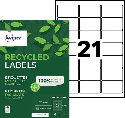 Avery LR7160-100 Gerecyclede Laser Etiketten 63,5x38,1mm, 2100 Stuks - 2
