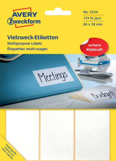 AZ 3334 Zelfklevende etiketten 66x38mm wit, 174 stuks