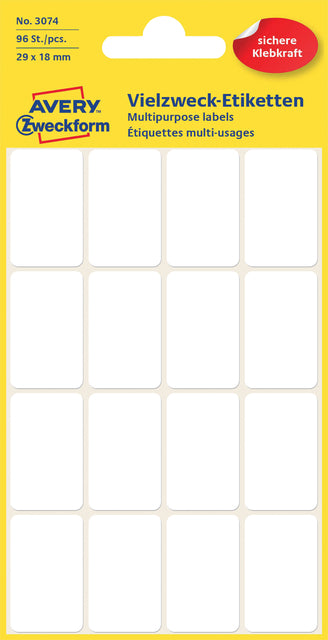Etiket AZ 3074 29x18mm wit voor kantoorgebruik (96 stuks)