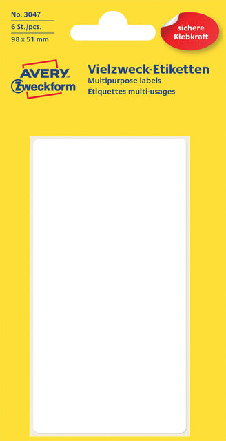 Etiket AZ 3047 98x51mm Wit, 6 stuks