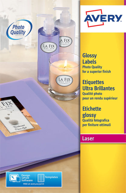 Avery L7767-40 Glanzende A4 Laseretiketten 210x297mm, 40 stuks