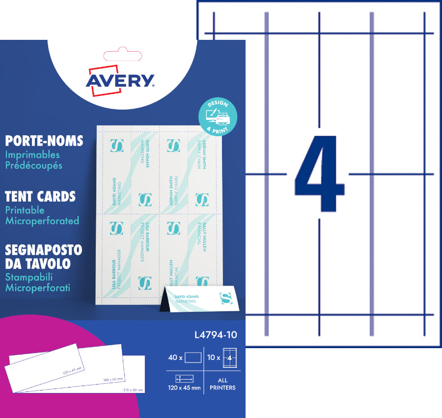 Avery Tentkaart L4794-10 120x45mm Wit, 40 stuks - 2