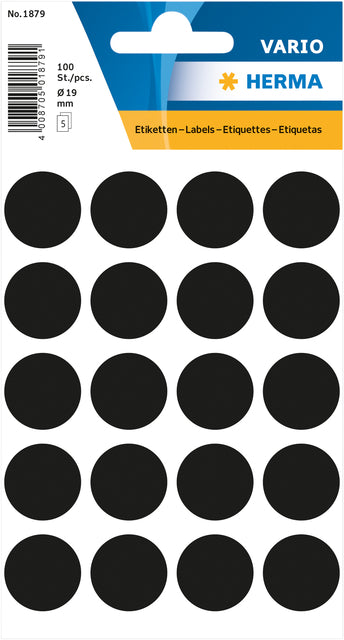 Herma Rond Etiket 19mm Zwart 100 Stuks