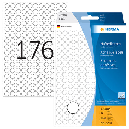 HERMA 2210 Ronde etiketten 8mm wit, 5632 stuks - 2