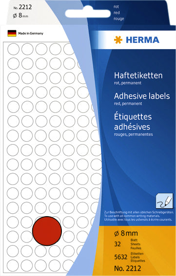 HERMA 2212 Ronde Rood Etiketten 8mm, 5.632 Stuks