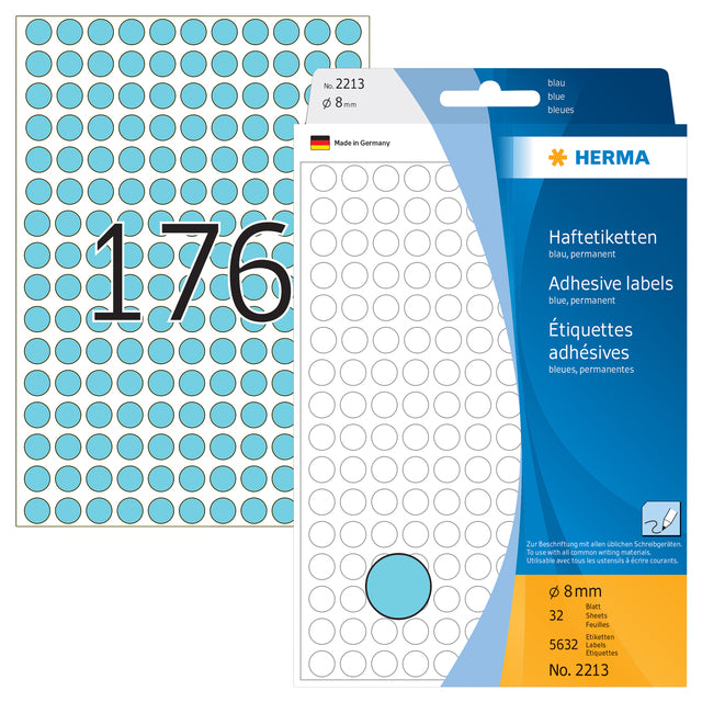 HERMA 2213 Ronde etiketten 8mm blauw, 5632 stuks - 2