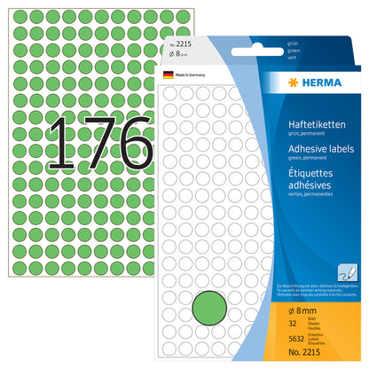 HERMA 2215 Ronde Groene Etiketten 8mm, 5.632 Stuks - 2