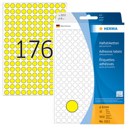 HERMA 2211 Ronde Gele Etiketten 8mm, 5.632 Stuks - 2