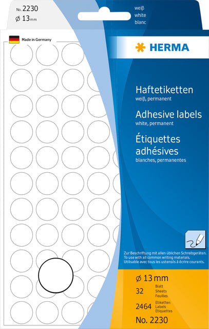 HERMA 2230 Ronde Witte Etiketten 13mm, 2.464 Stuks