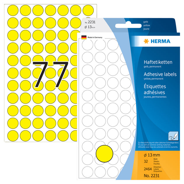 HERMA ronde etiketten 13mm geel, 2464 stuks - 2