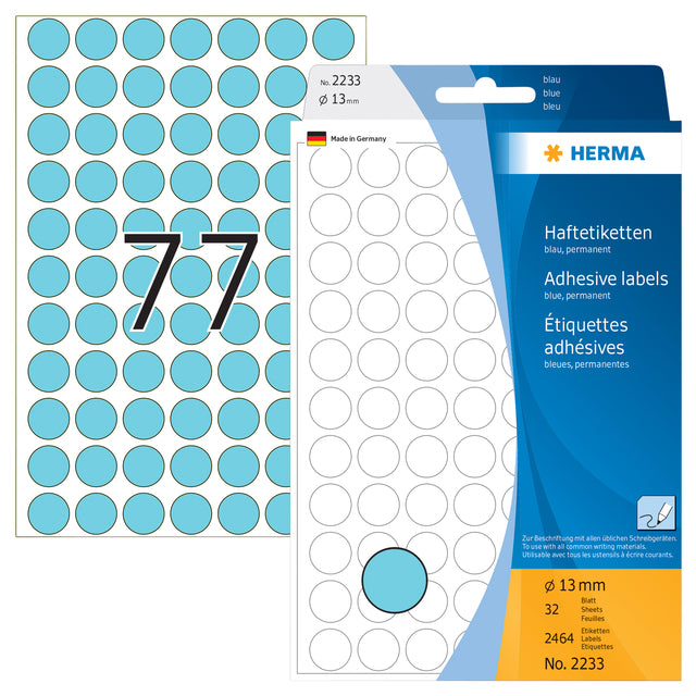 HERMA 2233 Ronde Blauwe Etiketten 13mm, 2.464 Stuks - 2