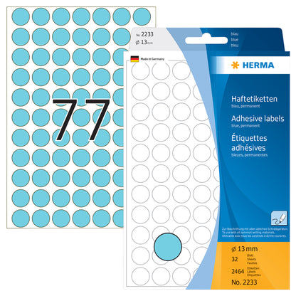 HERMA 2233 Ronde Blauwe Etiketten 13mm, 2.464 Stuks - 2