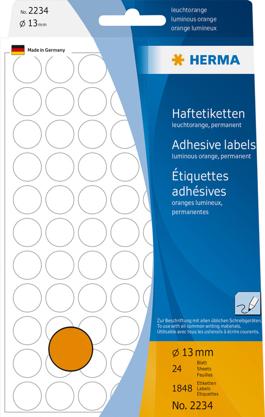 HERMA 2234 Ronde etiketten 13mm fluor oranje, 1848 stuks
