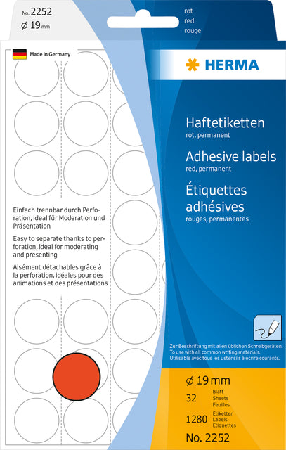 HERMA 2252 Ronde etiketten 19mm rood, 1280 stuks