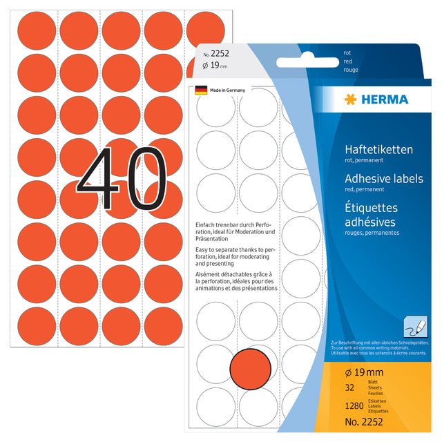 HERMA 2252 Ronde etiketten 19mm rood, 1280 stuks - 2