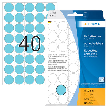 HERMA 2253 Ronde etiketten 19mm blauw, 1280 stuks - 2