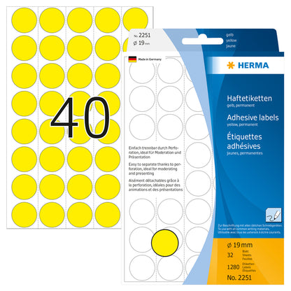 HERMA ronde etiketten 19mm geel, 1280 stuks - 2