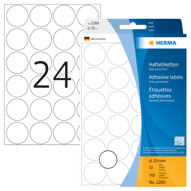 Etiket HERMA 2260 rond 25mm wit - 768 stuks - 2