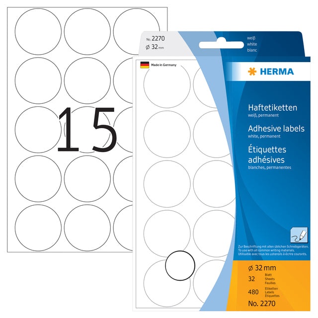 Herma 2270 Rond Etiket 32mm Wit, 480 stuks - 2