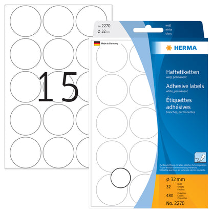 Herma 2270 Rond Etiket 32mm Wit, 480 stuks - 2
